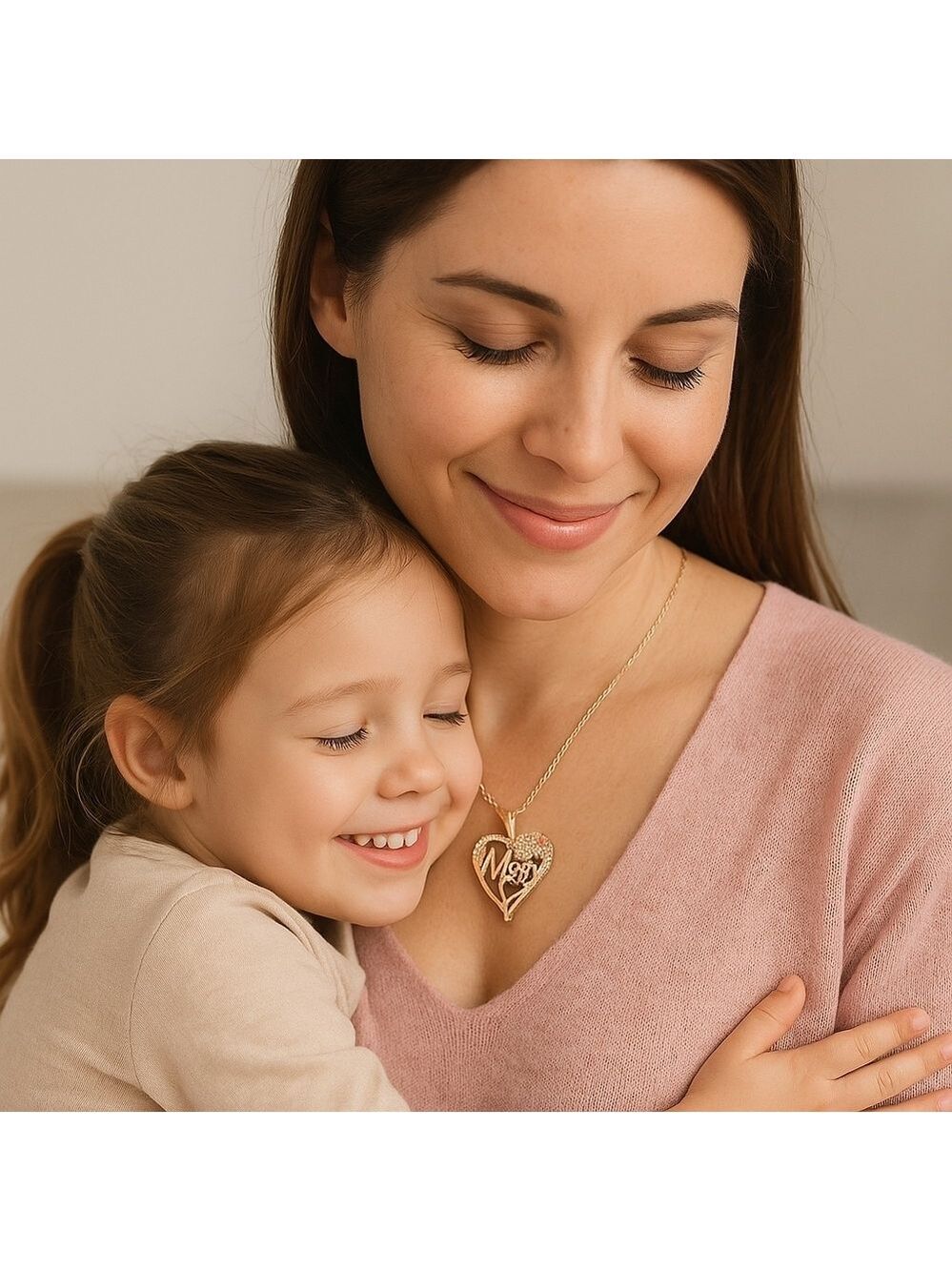 Hand Crafted Gold MOM Heart Pendant Necklace Fantasy jewelry for Mother's Day
